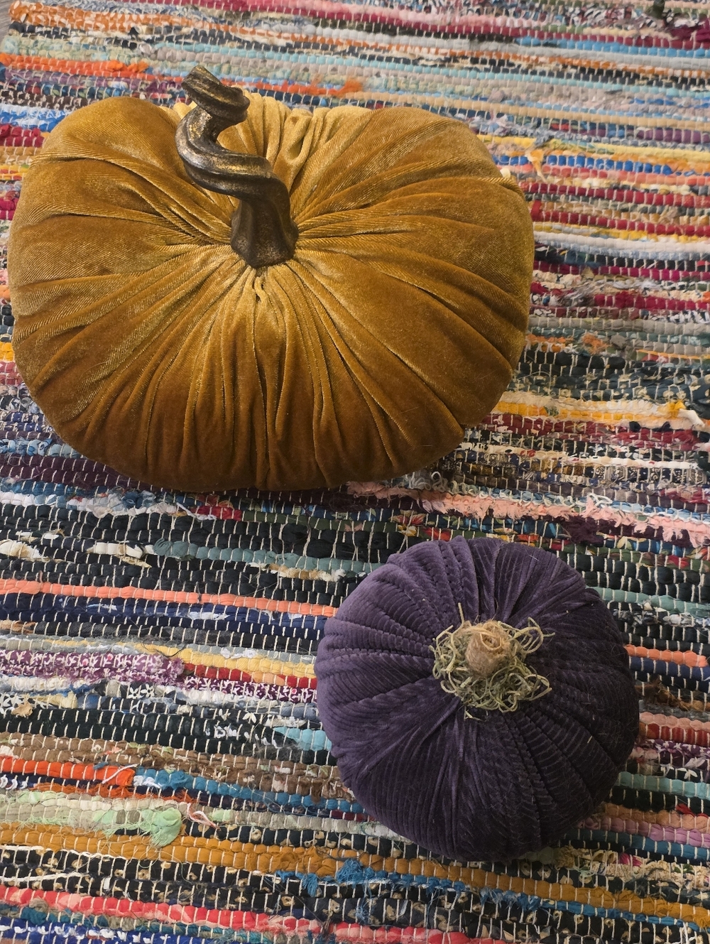 Velvet Handmade Velvet Decorative Pumpkins set - Mustard Gold & Deep Purple
